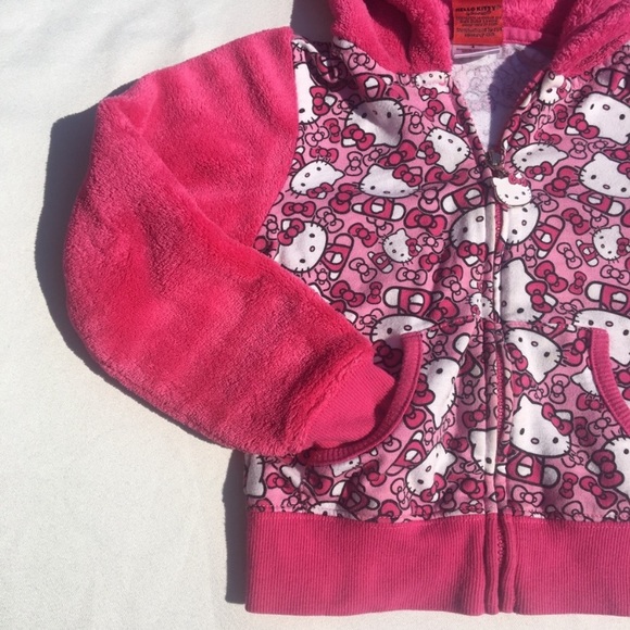 Hello Kitty Girls Fuzzy Pink Zip Hoodie Sweatshirt - Picture 6 of 12
